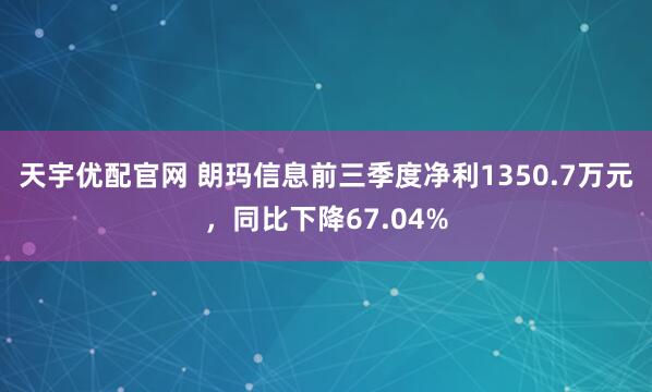 天宇优配官网 朗玛信息前三季度净利1350.7万元，同比下降67.04%