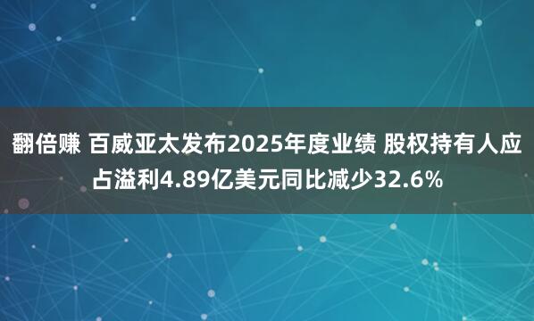 翻倍赚 百威亚太发布2025年度业绩 股权持有人应占溢利4.89亿美元同比减少32.6%